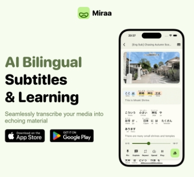Miraa –超好用的 AI双语学习工具,能自动实时转录音视频字幕